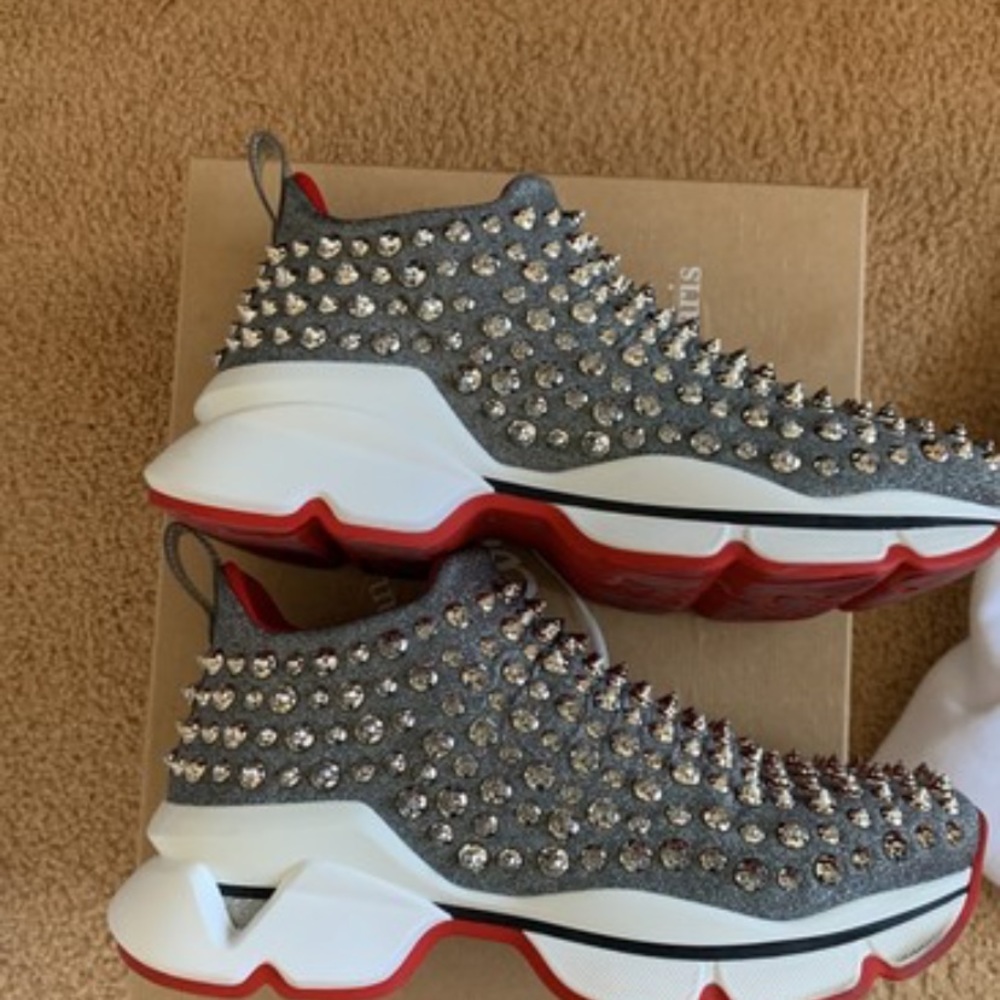 ✅SOLD✅CLouboutin Spiky Sock Donna Flat Neo LameSpike Gem - Picture 9 of 9